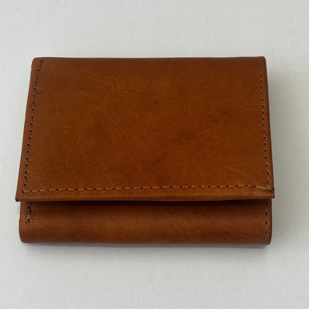Artisan Handmade Leather Trifold Wallet Rustic Saddle Tan Mens